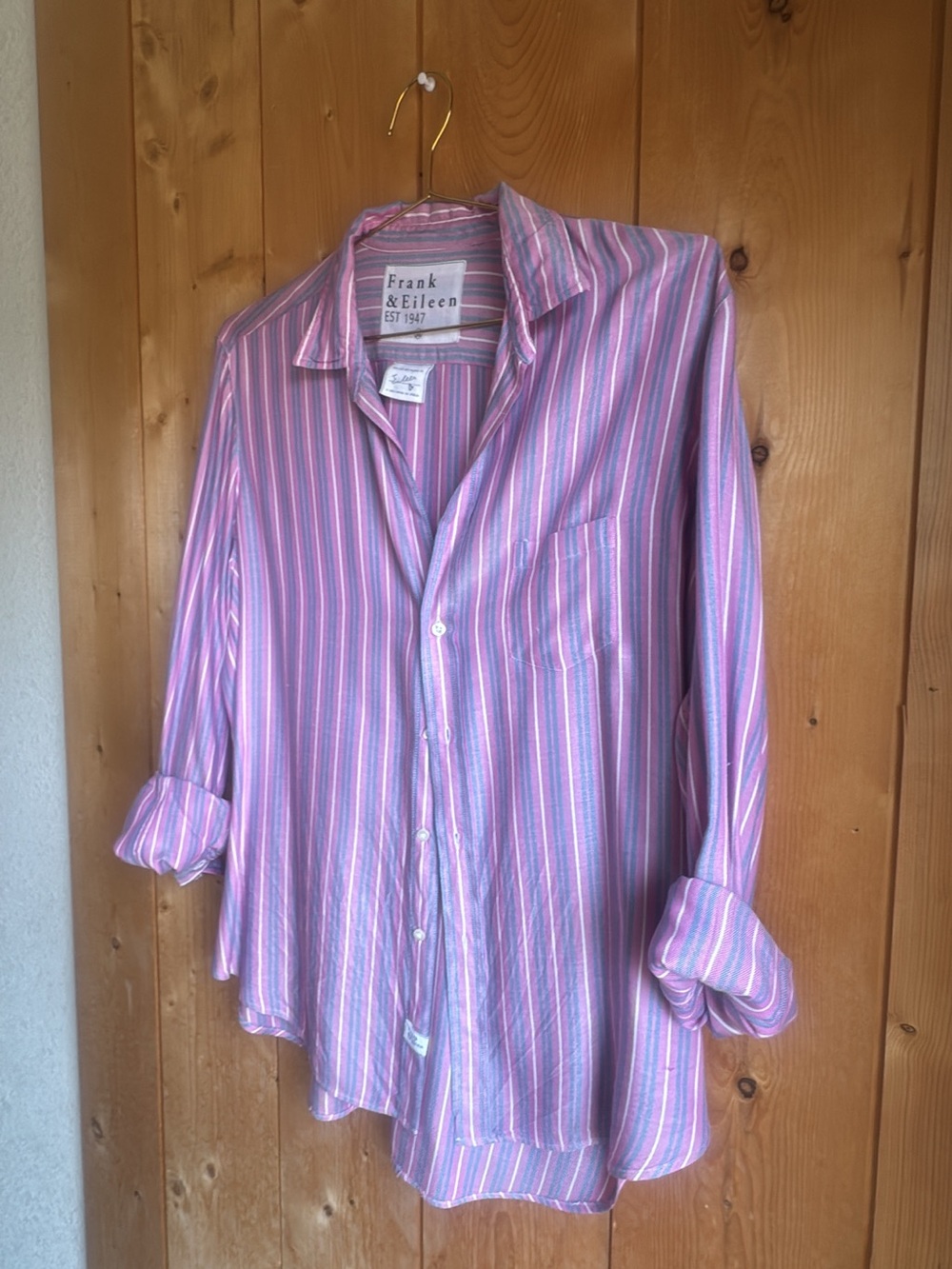 Frank & Eileen Lavender and Pink Striped Button-Up Blouse